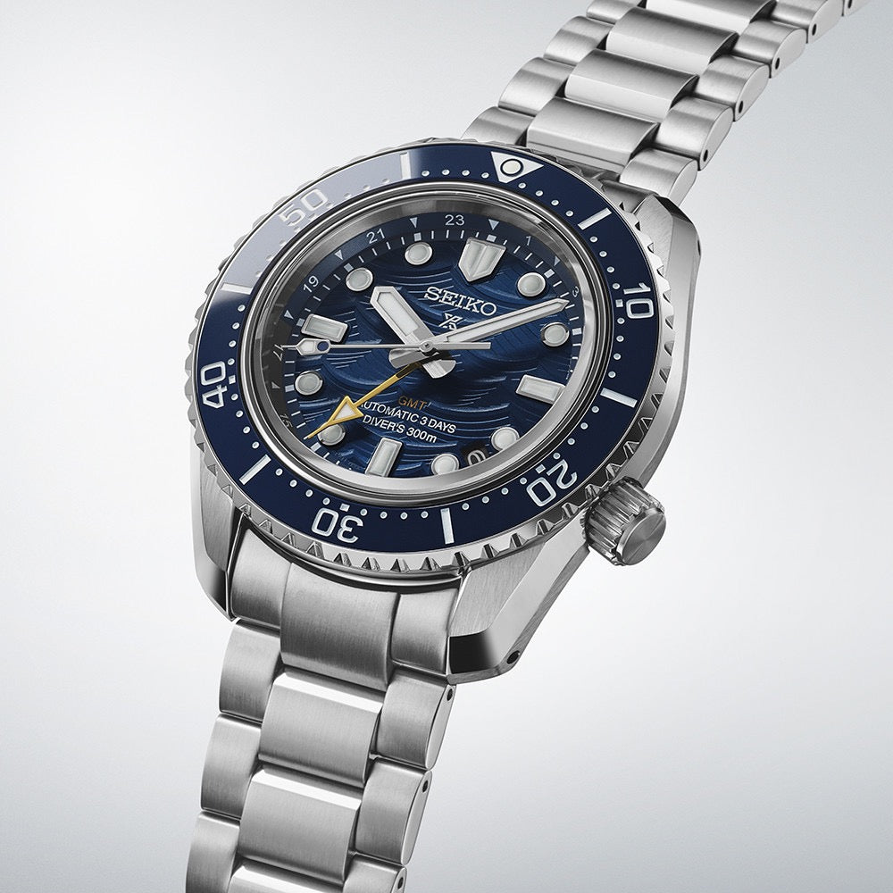 Seiko Prospex SPB509J1 Herren Automatikuhr – Diver’s 300M GMT Limited Edition mit Edelstahlgehäuse, blauem Zifferblatt und Taucherlünette