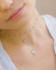 Halskette 18 Karat Gelbgold azurblauer Topaz Maman Herz Signatur Logo Charm verstellbar.