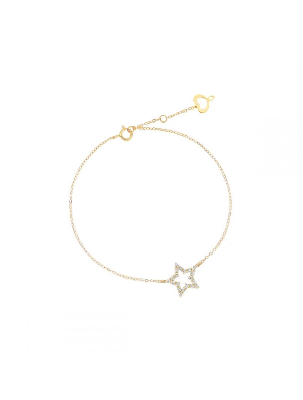 Armband aus 18 Karat Gelbgold mit zentralem Stern und Pavé-Diamanten, Maman-Herz Signatur Logo Charm, verstellbar in drei Größen.