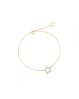Armband aus 18 Karat Gelbgold mit zentralem Stern und Pavé-Diamanten, Maman-Herz Signatur Logo Charm, verstellbar in drei Größen.