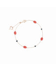 Armband aus 18 Karat Roségold mit roten Korallen, schwarzen Spinellen und 5 mm Maman-Herz-Anhänger, verstellbar von 13 cm bis 19 cm.