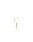 Einzelohrring 18 Karat Gelbgold perforiertes Maman-Herz azurblauer Topaz, ohne Stecker tragbar.