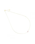 Halskette 18 Karat Gelbgold rosa Topasstein, dekorative Kugeln, Maman Herz Logo Charm, verstellbar von 36,5 cm bis 40 cm.