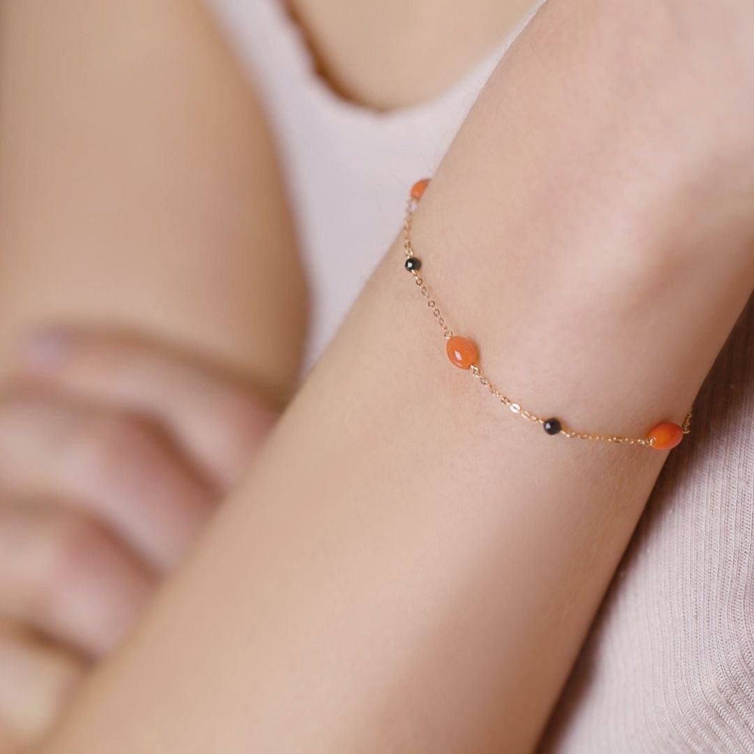 ARMBAND MIT ROTEN KORELLEN UND SCHWARZEN SPINELSTEINEN 18 KARAT ROSEGOLD - MANG - LUXURY - Maman et Sophie
