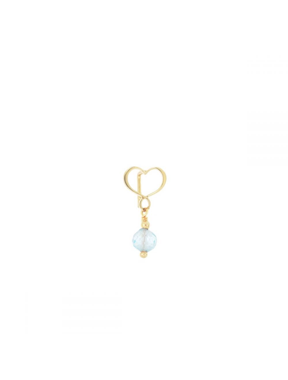 Einzelohrring 18 Karat Gelbgold perforiertes Maman-Herz azurblauer Topaz, ohne Stecker tragbar.