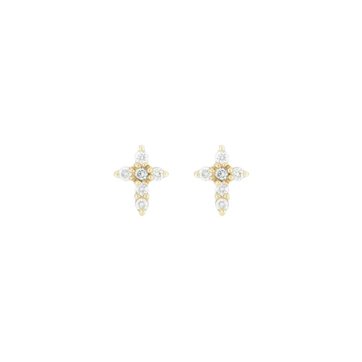  Ohrringe aus 18 Karat Gelbgold in Kreuzform mit Diamantpflaster, Schraubenpfostenverschluss.
